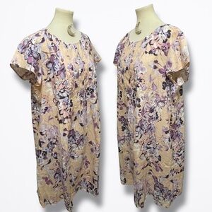 J.Jill 100% Linen Peach Blossom Pleated Front Shift Midi Dress NWT 2XL